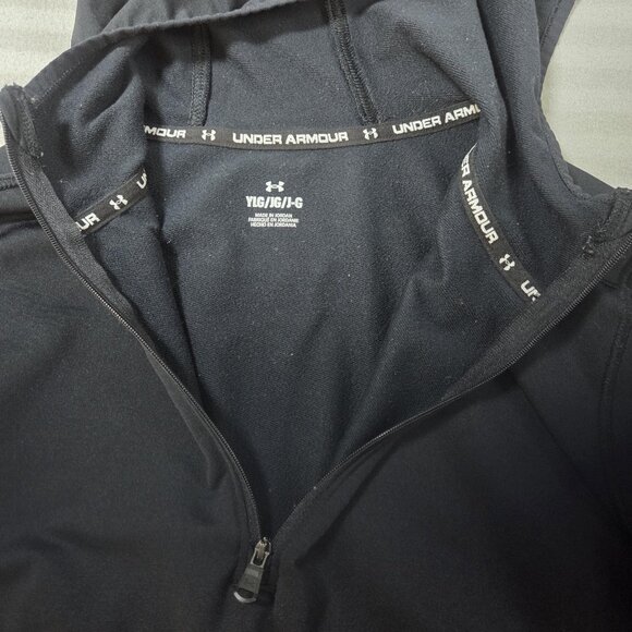 Under Armour Hoodie Youth Large Black 1/4 Zip Pullover Logo Kangaroo Pocket - Picture 2 of 10
